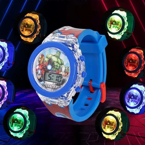 Anime Flash Light Spiderman Kids Watches For Boys Cartoon Shark Mickey Children Watch Girls Student Clock Gifts