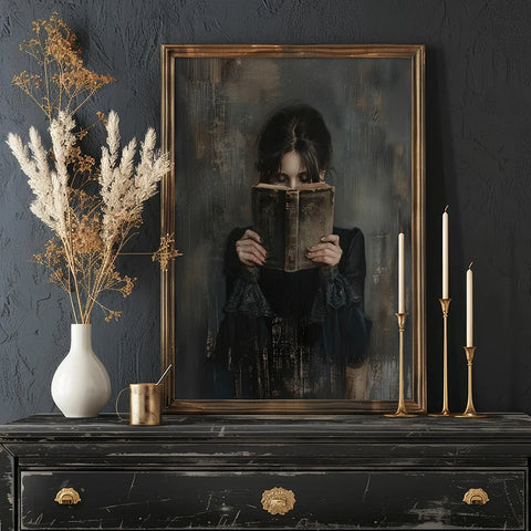 Victorian Woman Reading Bookish Wall Art Canvas Paintings on the Wall Art Poster and Print Dark Academia Picture Room Decor