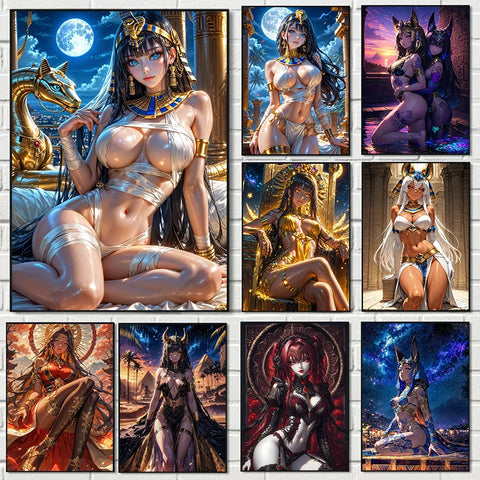 Fashion Cartoon Anime Girl Egyptian Style Sexy Goddess Posters Prints Canvas Painting Wall Art Picture Living Room Home Decor