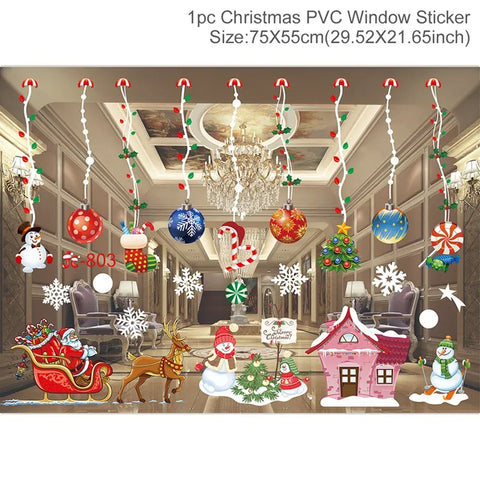 Christmas Window Stickers Merry Christmas Decorations for Home 2024 Christmas Wall Sticker Kids Room New Year Decoration 2025