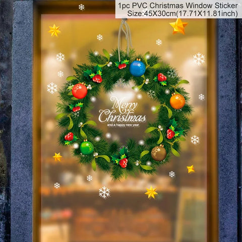 Christmas Window Stickers Merry Christmas Decorations for Home 2024 Christmas Wall Sticker Kids Room New Year Decoration 2025