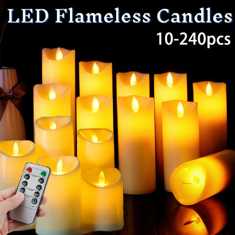 10-240Pcs LED Flickering Candles Wedding Flameless Candle Battery Operated Candles with Remote Control Flickering Candles
