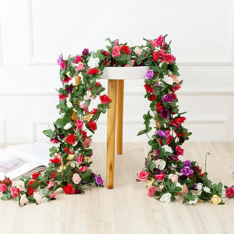 250CM Rose Artificial Flowers Christmas Garland for Home Room Wedding Decoration Spring Arch DIY Fake Plant Vine Autumn Garden