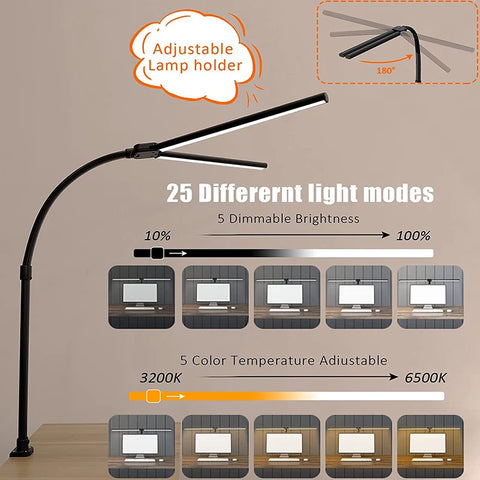 LAOPAO Double Head LED Desk Lamp EU/US Architect Desk Lamps Office 24W Brightest 5Color Modes and 5 Dimmable Eye Protection lamp