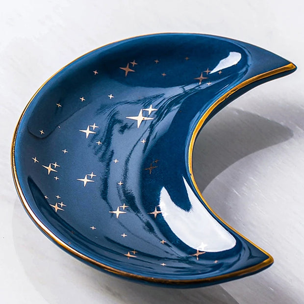 Nordic Ceramic Moon Shape Small Jewelry Dish Earrings Necklace Ring Storage Plates Fruit Dessert Display Bowl Decoration Trays