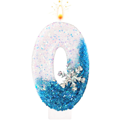 Frozen Birthday Candles 0-9, Snowflake Glitter Number Candles White and Blue Cake Decorations for Kids Adults Birthday Wedding