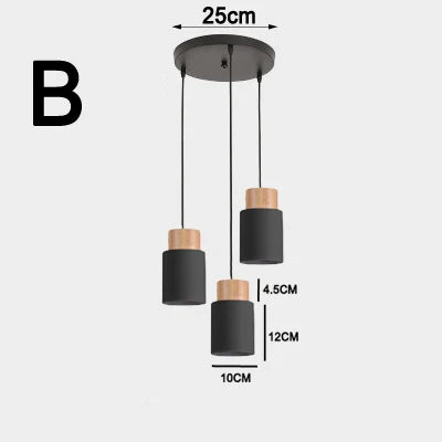 Nordic LED Pendant Lights Metal Wood Chandeliers Hanging Lighting Dining Room Kitchen Bar Bedside Lights Pendant Lamps E27 Bulb