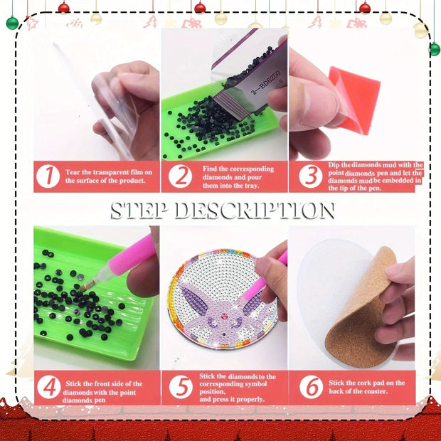 6/8/9/12pcs DIY Pokémon Diamond Painting Cousters Cute Cartoon Rhinestones Art Mosaic Cup Pad Table Placemat Home Decor Gift