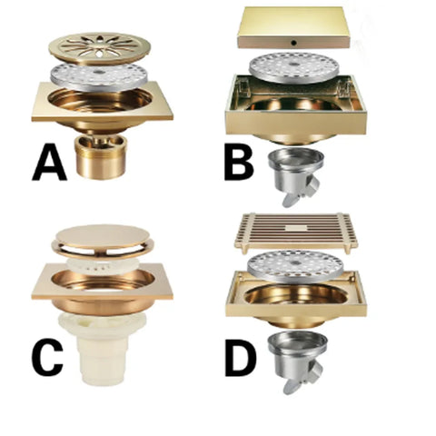 Modern Classic Design Electroplated Champagne Gold Floor Drains Bathroom Accessories Bathroom Floor Drain Hidden Installation