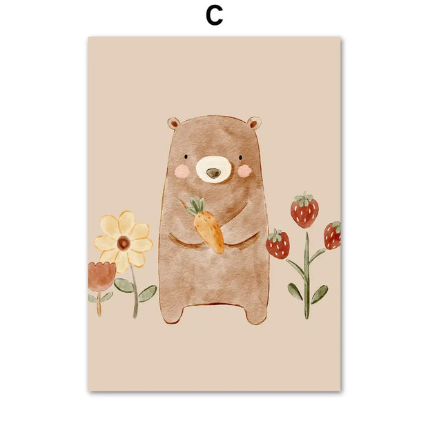 Bear Duck Rabbit Unicorn Alpaca Rainbow Tulip Sun Cactus Wall Art Canvas Painting And Prints Wall Pictures Baby Kids Room Decor