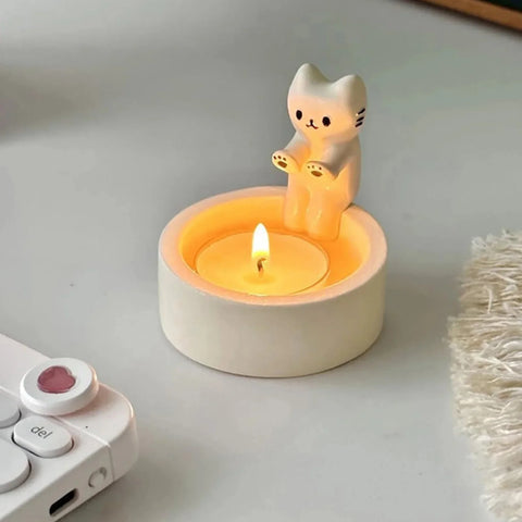 Cute Kitten Candle Candlestick Cartoon Cat Aromatherapy Candle Holder Durable Birthday Gift Ornament