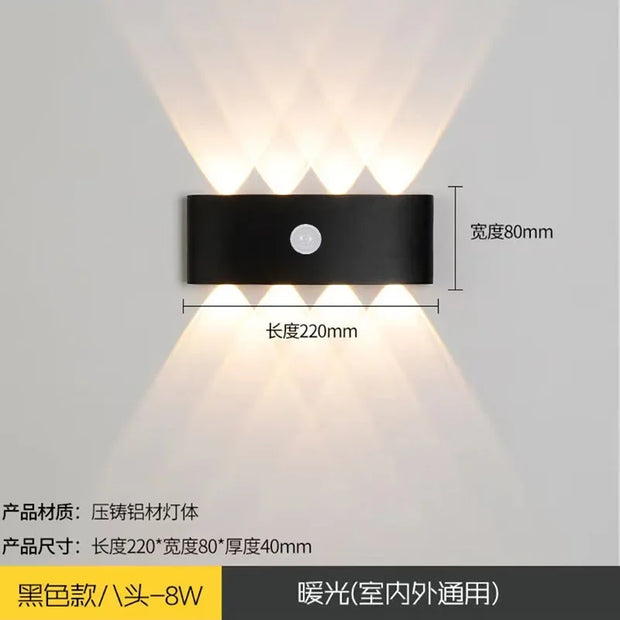 6/8/12W PIR Motion Sensor LED Indoor Outdoor Waterproof Aluminum Garden Porch Light Corridor Entrance Living Room Sconce Light