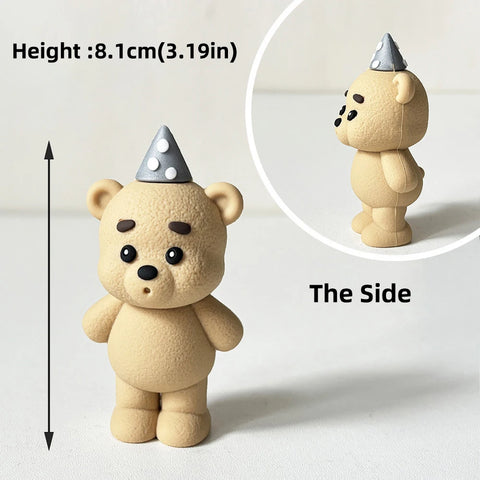 Bear Cake Topper Blowing Candles Bear Beige Brown Balls Gift Boxes for Kids Happy Birthday Cake Toppers Ins Style Cake Deoration