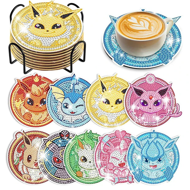 6/8/9/12pcs DIY Pokémon Diamond Painting Cousters Cute Cartoon Rhinestones Art Mosaic Cup Pad Table Placemat Home Decor Gift