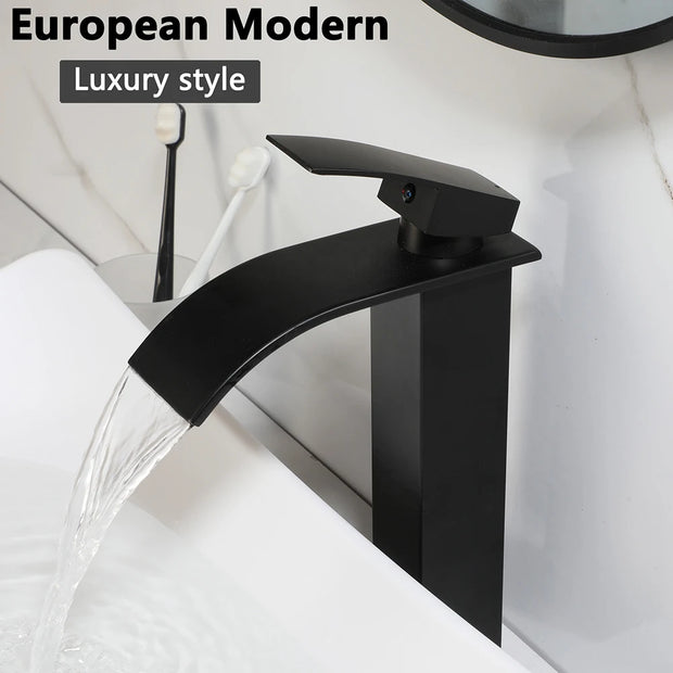 Torayvino Polymer Skin Feel Art Basin Bathroom Vessel Vanity Counter Top Washbasin w/ Mixer Waterfall Faucet & Pop-up Drain Set