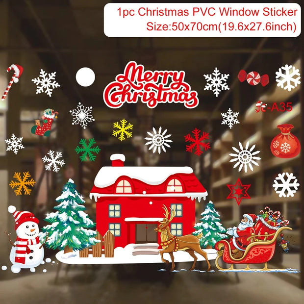 Christmas Window Stickers Merry Christmas Decorations for Home 2024 Christmas Wall Sticker Kids Room New Year Decoration 2025