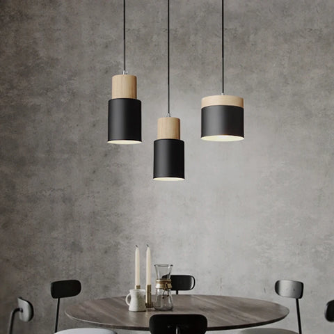 Nordic LED Pendant Lights Metal Wood Chandeliers Hanging Lighting Dining Room Kitchen Bar Bedside Lights Pendant Lamps E27 Bulb
