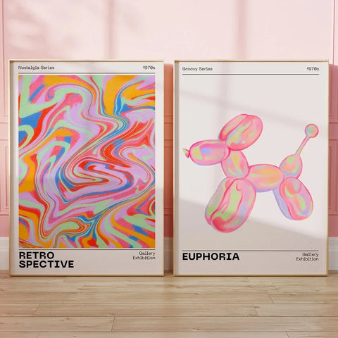 80s Aesthetic Gradient Aura Abstract Poster Retro Canvas Painting Holographic Pink Gallery Wall Art Print Picture Bedroom Decor