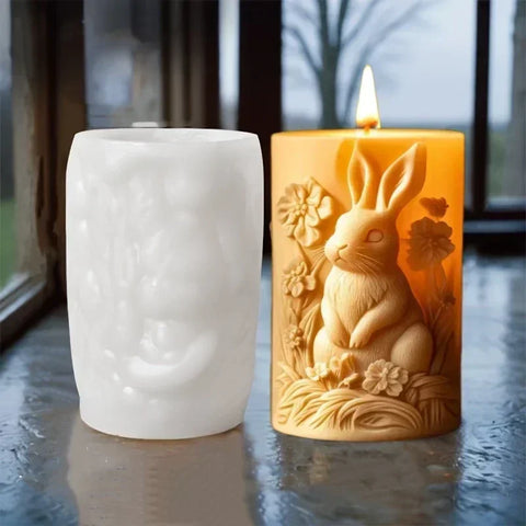 Bear hug jar relief cylindrical candle silicone mold cute squatting Rabbit Squirrel resin mould bee flower cement gypsum molds