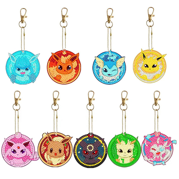 6-12Pcs Pokémon DIY Diamond Painting Keychains Cute Pikachu Rhinestones Art Mosaic Keyring Women Bag Pendant Decor Craft Gift