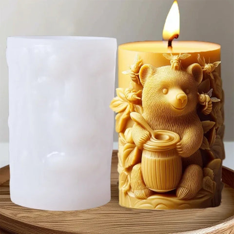 Bear hug jar relief cylindrical candle silicone mold cute squatting Rabbit Squirrel resin mould bee flower cement gypsum molds