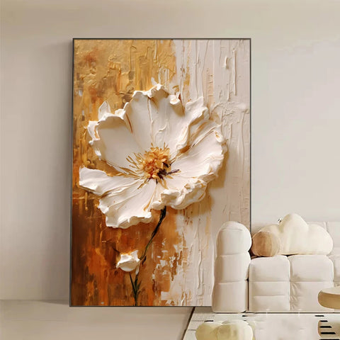Abstract White Flower Oil Painting Printed on Canvas, Luxury Flower Posters and Prints Floral Wall Art Porch Living Room Decor
