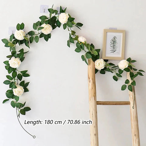 Kahaul Artificial Silk Peony Big Flowers Vine Christmas Rattan Wedding Party Wall Hanging Garland Home Garden Decoration Plant