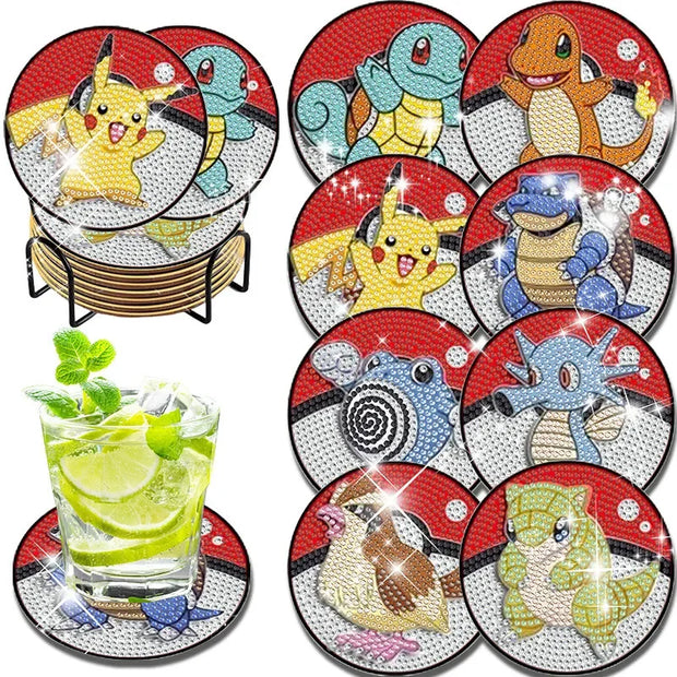 6/8/9/12pcs DIY Pokémon Diamond Painting Cousters Cute Cartoon Rhinestones Art Mosaic Cup Pad Table Placemat Home Decor Gift