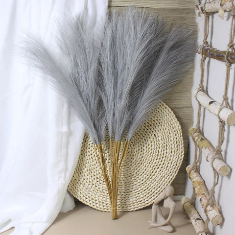 55CM 10PCS Fluffy Pampas Grass Boho Decor Flower Fake Plant Reed Simulated Wedding Party Home Decoration Artificial Flowers