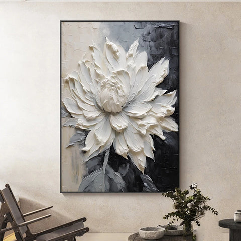 Abstract White Flower Oil Painting Printed on Canvas, Luxury Flower Posters and Prints Floral Wall Art Porch Living Room Decor