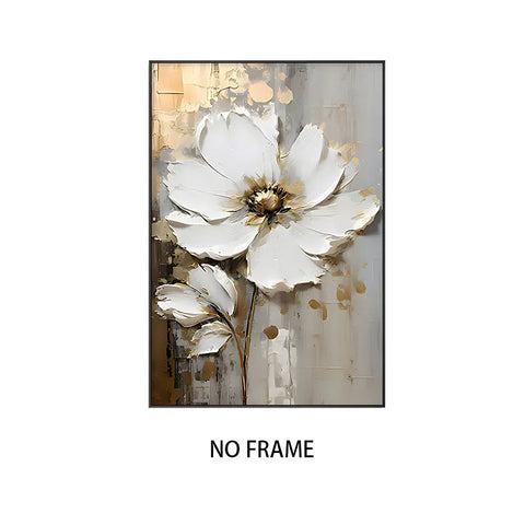Abstract White Flower Oil Painting Printed on Canvas, Luxury Flower Posters and Prints Floral Wall Art Porch Living Room Decor
