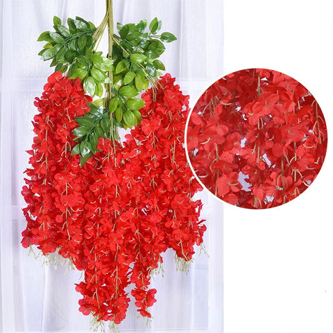 12pcs Wisteria Artificial Flowers Vine Wreath Wedding Arch Decoration Leaf Rattan Trailing Silk Flower Ivy Wall Decor Plants