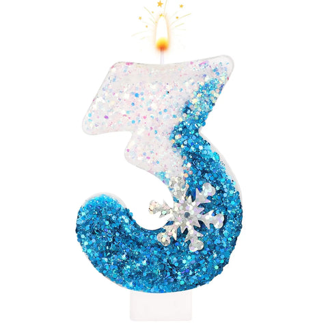 Frozen Birthday Candles 0-9, Snowflake Glitter Number Candles White and Blue Cake Decorations for Kids Adults Birthday Wedding