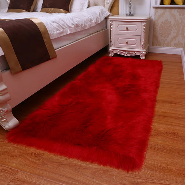 Plush Soft Sheepskin Bedroom Carpet Imitation Wool Pad Long Hair Rug Sofa Cushion White Rugs Red Living Room Fur Carpet 25*36cm