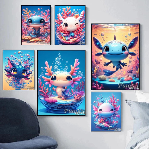 Cartoon Animation Axolotl Adventures  5D  Diamond Painting Cute Adventure Creatures DIY Mosaic Embroidery Cross Stitch