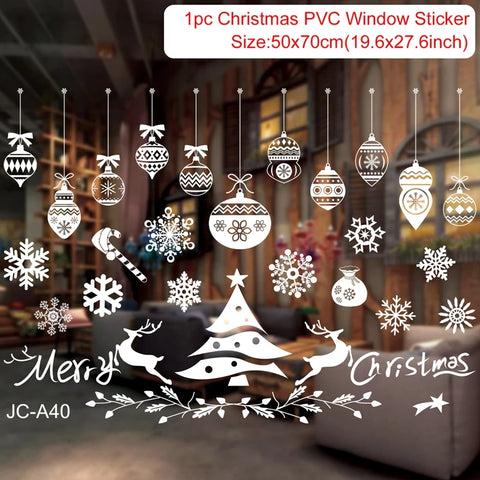 Christmas Window Stickers Merry Christmas Decorations for Home 2024 Christmas Wall Sticker Kids Room New Year Decoration 2025