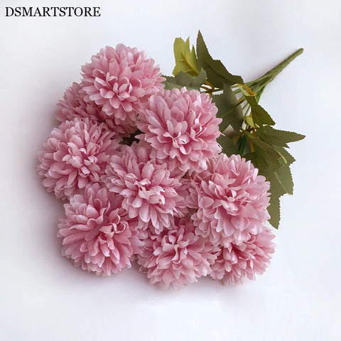 9 Heads Artificial Flowers Ball chrysanthemum Hydrangea Home decor Green Plant Bouquet Bridal Bouquet DIY Wedding Decoration