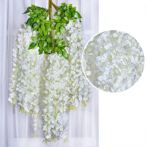 12pcs Wisteria Artificial Flowers Vine Wreath Wedding Arch Decoration Leaf Rattan Trailing Silk Flower Ivy Wall Decor Plants