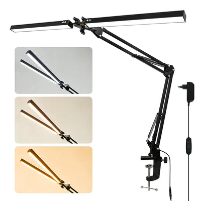 24W 160LEDs Task Lamp Reading Adjustable Eye-Caring Desk Light with Clamp Swing Arm Lamp for Home Office 360°Spin with Adapter