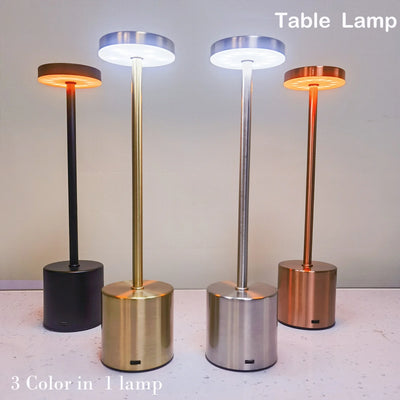 3 Color Adjustable Classic Touch Sensor LED Table Lamp Rechargeable Night Light Cordless Desk Lamp for Coffee Shop Club Outdoor