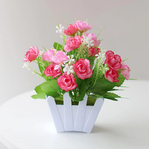 Artificial Flowers Home Decor Simulation Plant Plastic Fake Flower Potted Home Living Room Ornaments Rose Fence Flower Set