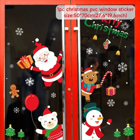 Christmas Window Stickers Merry Christmas Decorations for Home 2024 Christmas Wall Sticker Kids Room New Year Decoration 2025