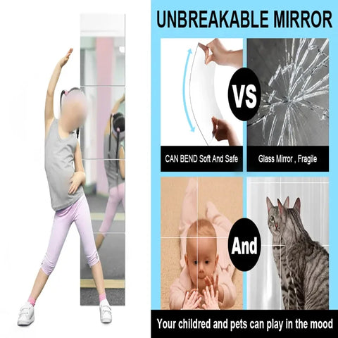 1pcs 3D Mirror Wall Stickers Self-adhesive Mirror Stickers Thicken 2mm Flexible DIY Art Acrylic Mirror Living Room Decoration