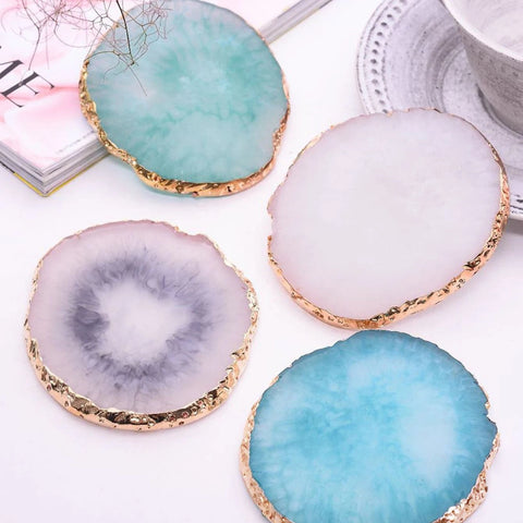 1PC Resin Agate Gold Rimmed Palette Home Desktop Storage Tray Creative Jewelry Necklace Display Tray Photo Decoration Props