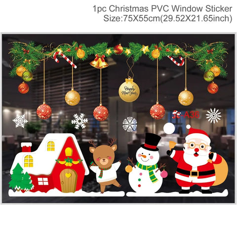 Christmas Window Stickers Merry Christmas Decorations for Home 2024 Christmas Wall Sticker Kids Room New Year Decoration 2025