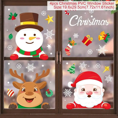 Christmas Window Stickers Merry Christmas Decorations for Home 2024 Christmas Wall Sticker Kids Room New Year Decoration 2025