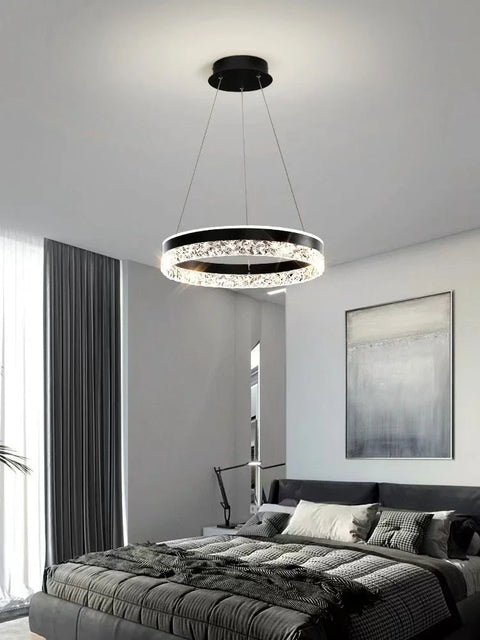 Bedroom Pendant Lamp Postmodern Minimalist Hollow Out Art Lamp Crystal Creative Study Restaurant Circular Light