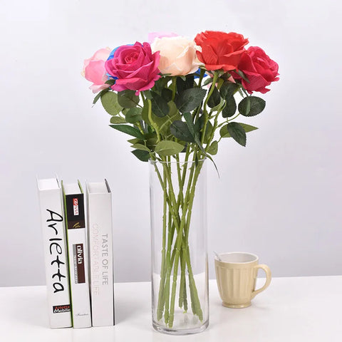 1pc Beautiful Silk Single Artificial Rose Flowers Wedding Home Table Decor Arrange Fake Red Rose Plant Valentine's Day Presents