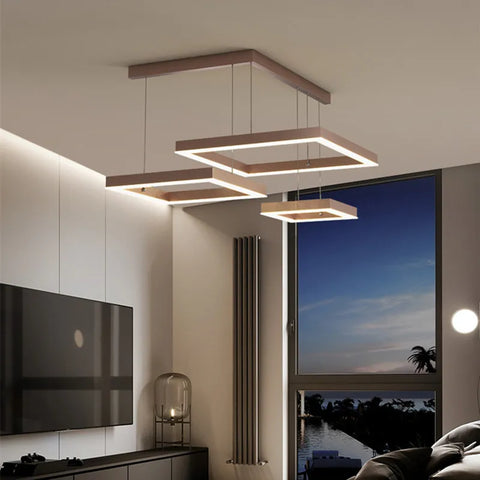 Modern Square Led Pendant Lamp Dimmable for Table Dining Living Room Bedroom Kitchen Hall Chandelier Home Decor Lighting Fixture