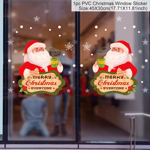 Christmas Window Stickers Merry Christmas Decorations for Home 2024 Christmas Wall Sticker Kids Room New Year Decoration 2025